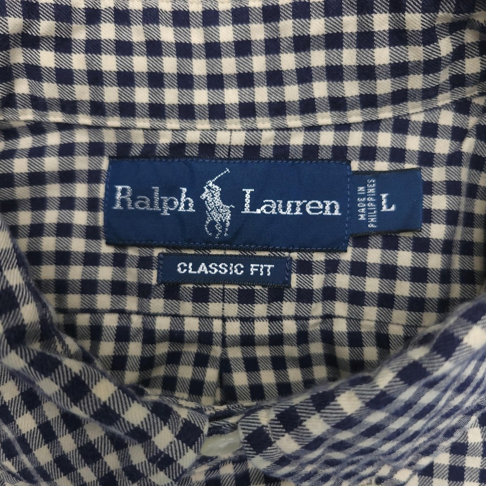Ralph Lauren Shirt Mens Large Blue Check Classic Fit Long Sleeve Button Down‎ - Picture 3 of 11